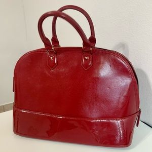 Red vegan leather bowler bag